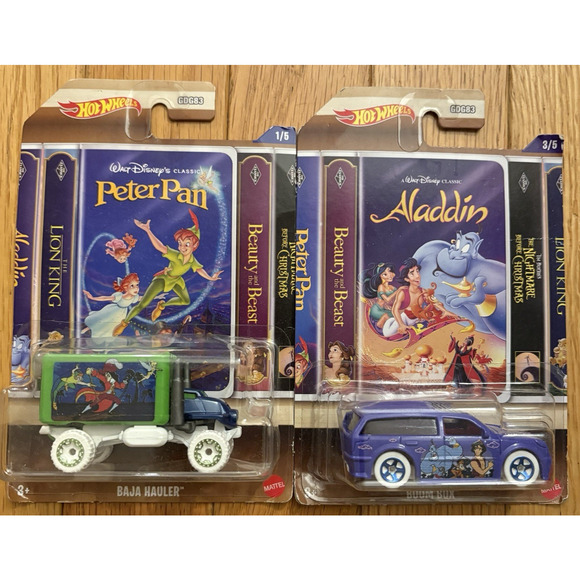 Hot Wheels Disney Classics - ALADDIN Boom Box | PETER PAN Baja Hauler - Picture 1 of 8